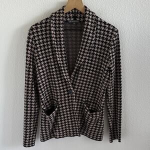 Adrianna Papell Black and Tan Houndstooth Soft Blazer Small